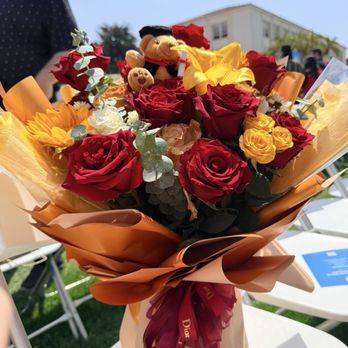 Rosemead CPS Florist - Red and yellow and gold flower graduation bouquet - Florists Near Me - Rosemead, California