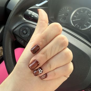 In Style Nails - Brown cateye builder gel and flower - Nail Salons Near Me - Woodland, California