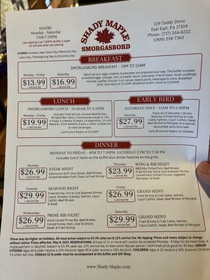 Menu photo 5 Shady Maple Smorgasbord East Earl, PA