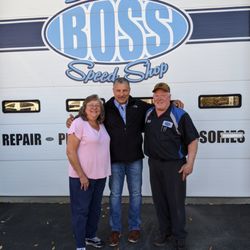 Blue Oval Speed Shop - The Owners Jim and Cindy with a very good friend!