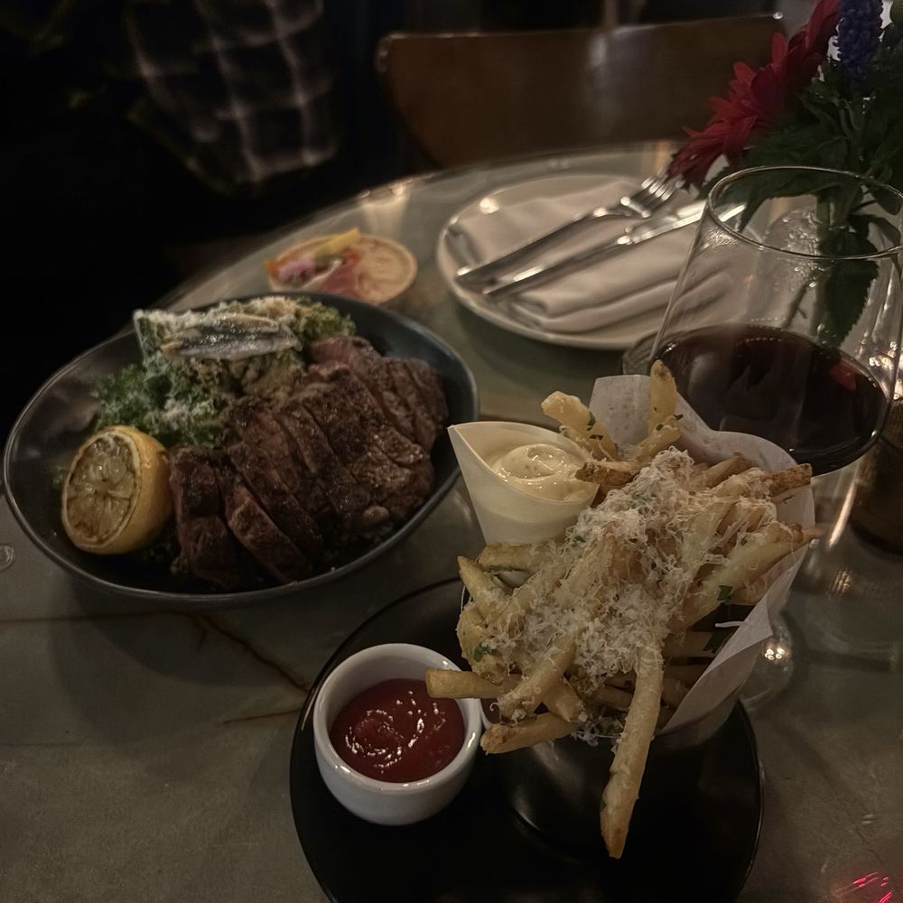 kale caesar with steak & truffle fries kale caesar with steak & truffle fries