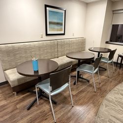 Love the taste section. Great for drinking coffee & working while waiting