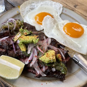 Manuela - Grilled grass fed skirt steak and eggs - New American Near Me - Los Angeles, California