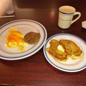 Farm House Cafe - cinnamon French toast special  with 2 eggs and choice of bacon or link. Cup of coffee - Cafes Near Me - Springfield, Missouri