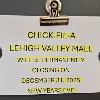 Chick-fil-A - Location is closing on December 31st, 2025. - Fast Food Near Me - Whitehall, Pennsylvania Chick-fil-A - Location is closing on December 31st, 2025. - Fast Food Near Me - Whitehall, Pennsylvania