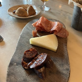 Barcelona Wine Bar - Charcuterie (bottom-up: chorizo, manchego, salami) - Tapas/Small Plates Near Me - Raleigh, North Carolina