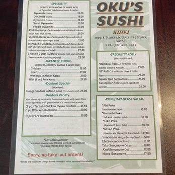 Oku’s Sushi - Menu - Sushi Bars Near Me - Kihei, Hawaii Oku’s Sushi - Menu - Sushi Bars Near Me - Kihei, Hawaii