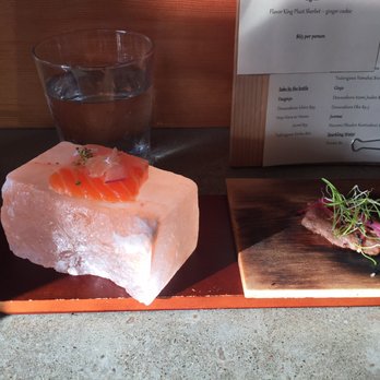Delage - Salmon w/ Himalayan salt block & Miyazaki beef - Japanese Near Me - Oakland, California Delage - Salmon w/ Himalayan salt block & Miyazaki beef - Japanese Near Me - Oakland, California