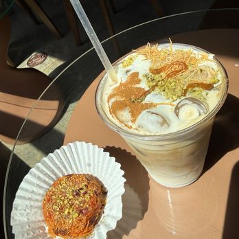 Inara - Knefeh dessert and the Dahlia iced latte - Coffee & Tea Near Me - Venice , California Inara - Knefeh dessert and the Dahlia iced latte - Coffee & Tea Near Me - Venice , California