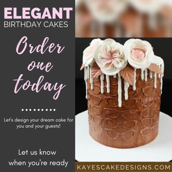 Kaye's Cake Designs - a chocolate cake with icing and flowers - Custom Cakes Near Me