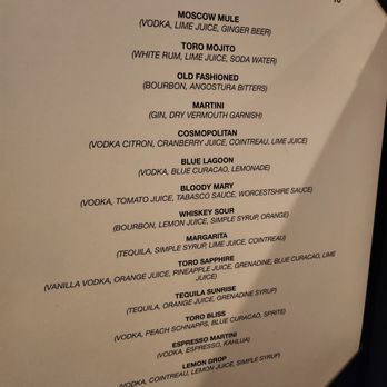 Toro - Cocktail menu - Steakhouses Near Me - South Jordan, Utah