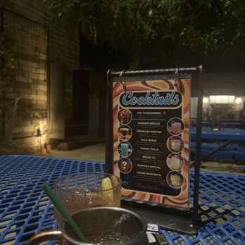 Thunderbird Lounge - patio, cornhole, trees, plants, grass, music, menu, drinks - Lounges Near Me - Phoenix, Arizona