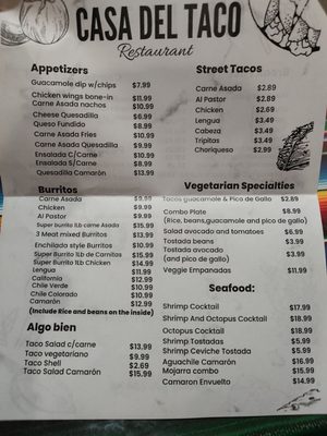 Menu photo 1 Casa Del Taco Glendale, AZ