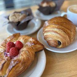 Suzette Bakery & Cafe - Gluten-free blueberry muffin, raspberry cheese danish, and chocolate croissant