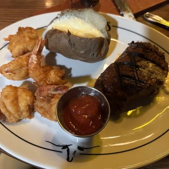 Saltgrass Steak House - Center cut sirloin with fried shrimp and baked potato - Steakhouses Near Me - Laughlin, Nevada Saltgrass Steak House - Center cut sirloin with fried shrimp and baked potato - Steakhouses Near Me - Laughlin, Nevada