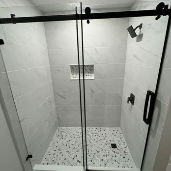 Home Material Decor - Modern Matte Black Frameless Shower Door - Cabinetry Near Me - Richmond Hill, Ontario