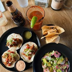 Untamed Spirits - Fried chicken tacos + aguachiles