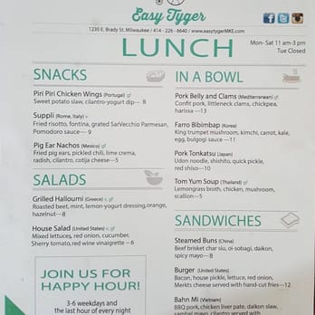 Easy Tyger - Easy Tyger lunch menu. - Ramen Near Me - Milwaukee, Wisconsin Easy Tyger - Easy Tyger lunch menu. - Ramen Near Me - Milwaukee, Wisconsin