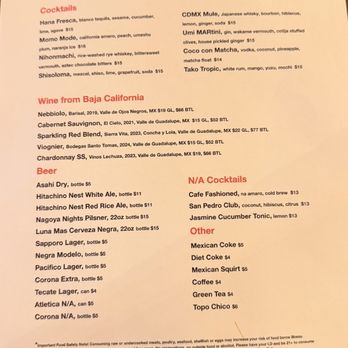 Bar Tako - Drink menu - Japanese Near Me - San Jose, California