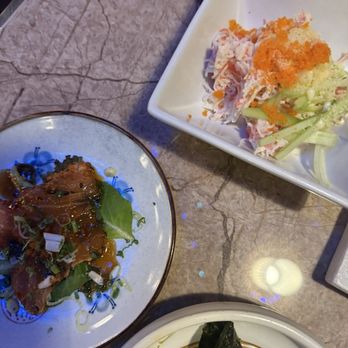 Umiya - salmon tataki ( left ) kani salad ( right ) - Sushi Bars Near Me - Humble, Texas Umiya - salmon tataki ( left ) kani salad ( right ) - Sushi Bars Near Me - Humble, Texas