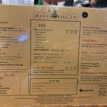 Pho Mac - Menu - Vietnamese Near Me - Plano, Texas