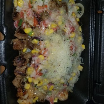 Bubbakoo's Burritos - Steak and shrimp bowl with rice, tomatoes, corn and cheese - Tacos Near Me - Bayonne, New Jersey Bubbakoo's Burritos - Steak and shrimp bowl with rice, tomatoes, corn and cheese - Tacos Near Me - Bayonne, New Jersey