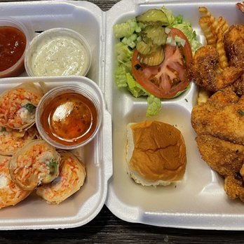 HappyRito Seafood - Crab egg rolls & a fried fish and shrimp plate - Cajun/Creole Near Me - Cedar Park, Texas HappyRito Seafood - Crab egg rolls & a fried fish and shrimp plate - Cajun/Creole Near Me - Cedar Park, Texas