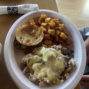 The Looking Glass Restaurant - Egg white scramble  English muffin and home fries - New American Near Me - Bar Harbor, Maine