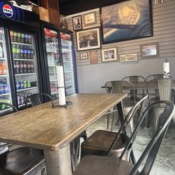 There are a few tables inside