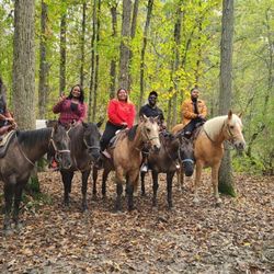 Pine River Stables - Our group :) im in the red. From right to left you have Cleo Cece Buck Coco & Maggie to ride us through.