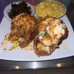 Lobster dinner with Collard Greensand Mac and Cheese Lobster dinner with Collard Greensand Mac and Cheese