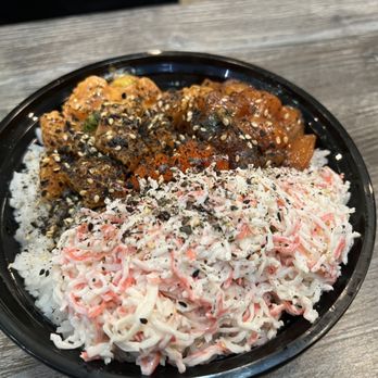 Ahipoki - Large glazed salmon, blazing salmon, white rice, masago, and crab salad - Seafood Near Me - Temple City, California