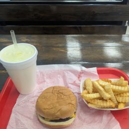 Basic mid cheeseburger with basic mid frozen crinkle cut fries. Where is the effort? Basic mid cheeseburger with basic mid frozen crinkle cut fries. Where is the effort?