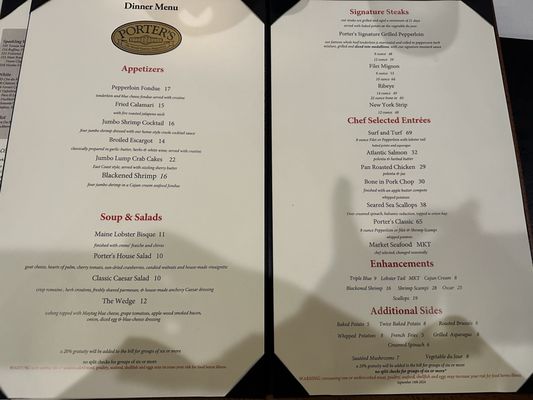 Menu photo 1 Porter's Steakhouse Collinsville, IL Menu photo 1 Porter's Steakhouse Collinsville, IL