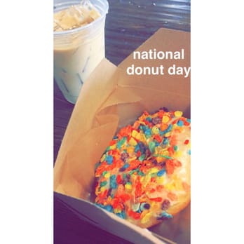 Warehouse Bakery & Donuts - Fruity pebbles donut ft. Iced coffee - Breakfast & Brunch Near Me - Fairhope, Alabama