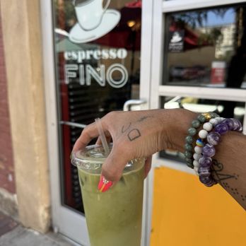 Espresso Fino - Large matcha latte with almond milk in front of cafe - Coffee & Tea Near Me - Albuquerque, New Mexico Espresso Fino - Large matcha latte with almond milk in front of cafe - Coffee & Tea Near Me - Albuquerque, New Mexico