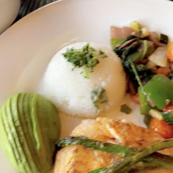 Paula's Cafe - Wild Grilled Salmon topped w/Asparagus, White Rice, Mixed Veggies - Breakfast & Brunch Near Me - San Francisco, California