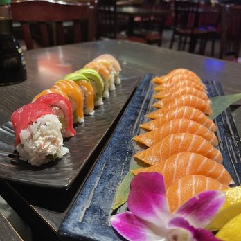 Hoshi Sushi - Rainbow Roll and Salmon Sushi - Sushi Bars Near Me - Fullerton, California Hoshi Sushi - Rainbow Roll and Salmon Sushi - Sushi Bars Near Me - Fullerton, California