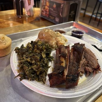 Can't Stop Smokin' BBQ - Collards, ribs, tri-tip, and mash potatoes with gravy. - Barbeque Near Me - Chandler, Arizona