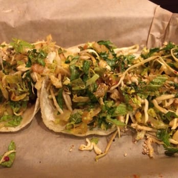 Del Seoul - Korean BBQ taco + two shrimp tacos. (Left to right) though they look messy, they are full of flavor! :) - Korean Near Me - Chicago, Illinois Del Seoul - Korean BBQ taco + two shrimp tacos. (Left to right) though they look messy, they are full of flavor! :) - Korean Near Me - Chicago, Illinois