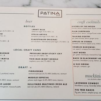 Patina 250 - The drink menu...... - New American Near Me - Buffalo, New York