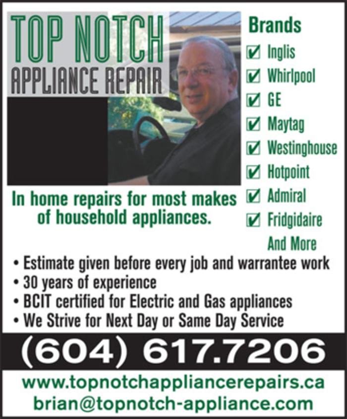 TOP NOTCH APPLIANCE REPAIR Updated September 2024 15860 McBeth Road