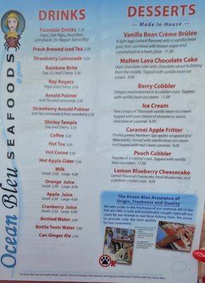 Menu photo 1 Ocean Bleu At Gino's Newport, OR Menu photo 1 Ocean Bleu At Gino's Newport, OR