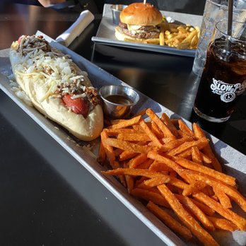 Over The Top Burger Bar - Holy Moly Dawg and sweet potato fries - Burgers Near Me - Buford, Georgia Over The Top Burger Bar - Holy Moly Dawg and sweet potato fries - Burgers Near Me - Buford, Georgia
