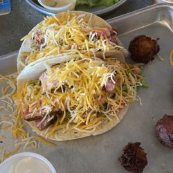 Shuckin Shack Oyster Bar - Ahi Tuna tacos with hush puppies