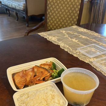 Rakuzen Sushi - Salmon teriyaki, side of rice, miso soup. - Japanese Near Me - Hamilton, New Jersey Rakuzen Sushi - Salmon teriyaki, side of rice, miso soup. - Japanese Near Me - Hamilton, New Jersey