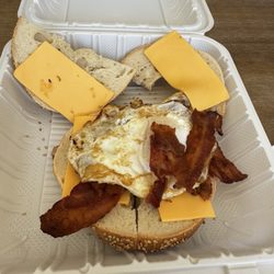 Bagel Station - A terrible breakfast sandwich.  Give me a break.