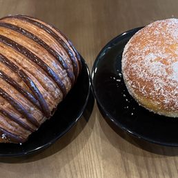 L-R: Chocolate croissant, beignette L-R: Chocolate croissant, beignette