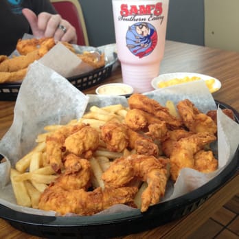 Sam's Southern Eatery - Fried Jumbo Shrimp Combo (fries, mac & cheese and hushpuppies) - Seafood Near Me - Waco, Texas Sam's Southern Eatery - Fried Jumbo Shrimp Combo (fries, mac & cheese and hushpuppies) - Seafood Near Me - Waco, Texas