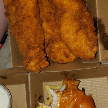 Bird-N-Bun - Ginormous tenders shown next to sandwich for size perspective - American Near Me - Long Beach, California Bird-N-Bun - Ginormous tenders shown next to sandwich for size perspective - American Near Me - Long Beach, California